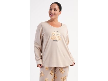Dámske pyžamo dlhé Medvedíky (Varianta béžová; 1XL)