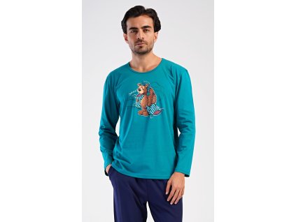 Pánske pyžamo dlhé Méďa Ospalec (Varianta petrolejová; M)