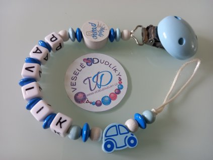 SVĚTLE MODRÝ KLIP NA DUDLÍK - AUTO A MALÝ PRINC