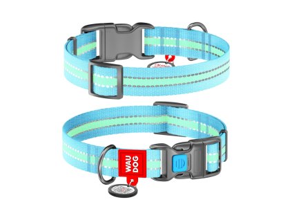 WAUDOG obojek nylonový Glow modrý QR (33-49cm/2,5cm)