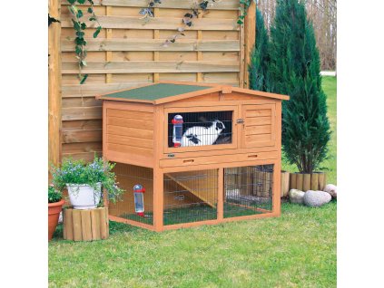 NATURA mega králíkárna s výběhem, 124 x 102 x 78 cm, hnědá