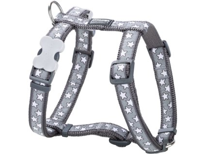 Red Dingo postroj – Stars White on Grey – 12 mm x 30-44 cm