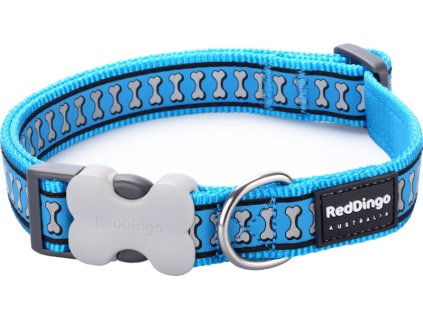 Red Dingo obojek reflexní – Bones Turquoise – 12 mm x 20-32 cm