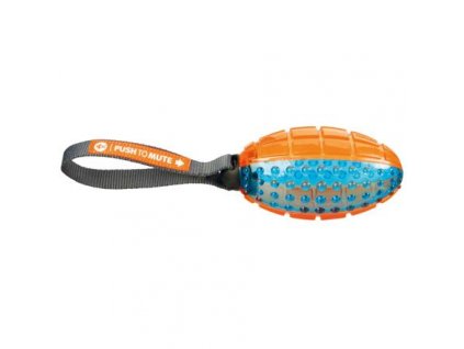 TPR termoplastový rugby míč s poutkem, 12cm/27cm oranž/modrá - DOPRODEJ