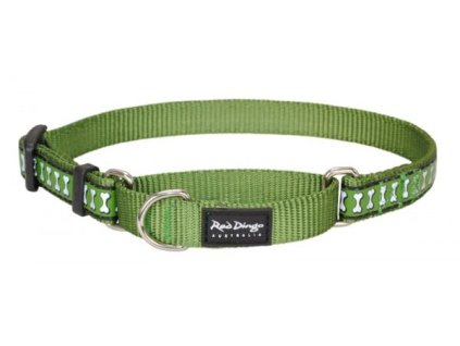 Red Dingo obojek polostahovací reflexní – Bones Green – 25 mm x 41-62 cm