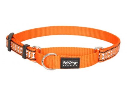 Red Dingo obojek polostahovací reflexní – Bones Orange – 15 mm x 26-40 cm