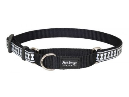 Red Dingo obojek polostahovací reflexní – Bones Black – 15 mm x 26-40 cm