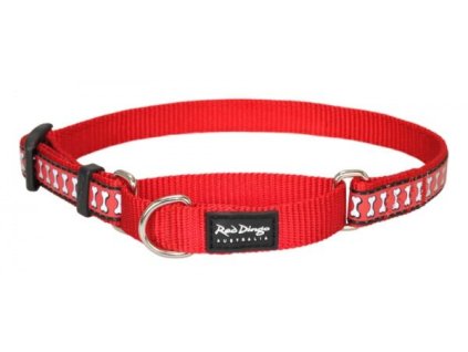 Red Dingo obojek polostahovací reflexní – Bones Red – 15 mm x 26-40 cm