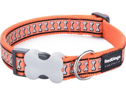 Red Dingo obojek reflexní – Bones Orange – 12 mm x 20-32 cm