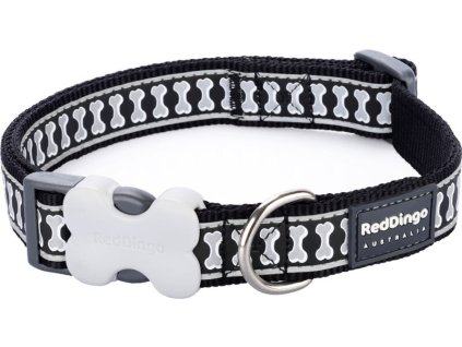 Red Dingo obojek reflexní – Bones Black – 15 mm x 24-36 cm