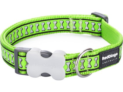 Red Dingo obojek reflexní – Bones Lime – 20 mm x 30-47 cm