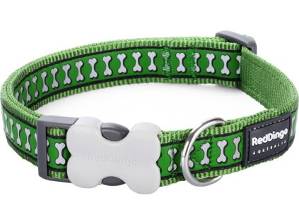 Red Dingo obojek reflexní – Bones Green – 25 mm x 41-63 cm
