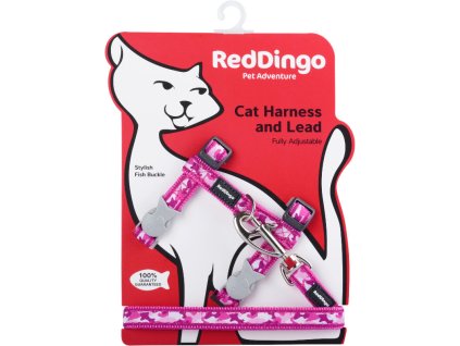 Red Dingo postroj s vodítkem pro kočky – Camouflage Hot Pink – 12 mm