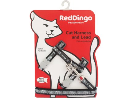 Red Dingo postroj s vodítkem pro kočky – Paw Impressions Black – 12 mm