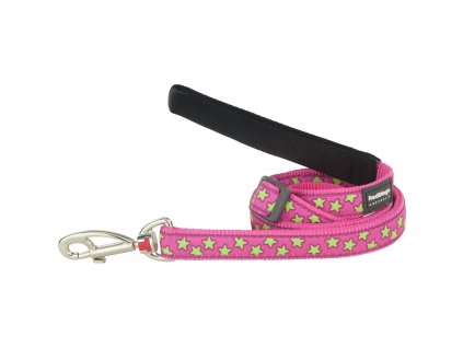 Red Dingo vodítko – Stars Lime on Hot Pink – 15 mm x 1,8 m