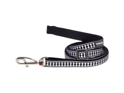 Red Dingo vodítko reflexní – Bones Black – 25 mm x 1,8 m