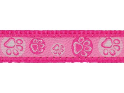 Red Dingo vodítko přepínací – Paw Impressions Hot Pink – 12 mm x 2 m