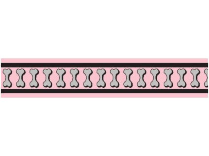Red Dingo vodítko přepínací reflexní – Bones Pink – 12 mm x 2 m