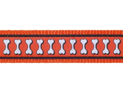 Red Dingo vodítko přepínací reflexní – Bones Orange – 15 mm x 2 m