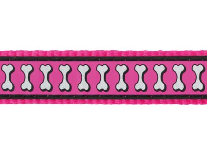 Red Dingo vodítko přepínací reflexní – Bones Hot Pink – 15 mm x 2 m