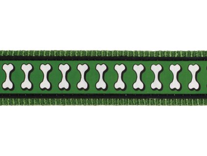 Red Dingo vodítko přepínací reflexní – Bones Green – 20 mm x 2 m