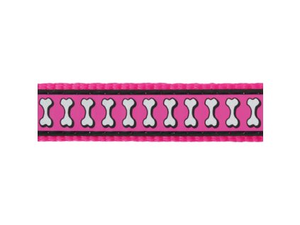 Red Dingo vodítko přepínací reflexní – Bones Hot Pink – 20 mm x 2 m