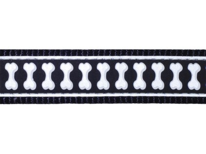 Red Dingo vodítko přepínací reflexní – Bones Black – 25 mm x 2 m