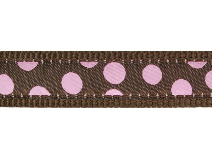 Red Dingo vodítko přepínací – Pink Spots on Brown – 25 mm x 2 m