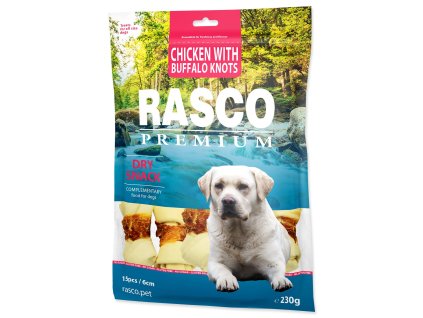 Pochoutka Rasco Premium buvolí kůže obalená kuřecím, uzly 6cm 230g