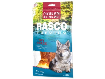 Pochoutka Rasco Premium buvolí kůže obalená kuřecím, uzel 18cm 120g