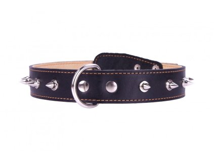 Obojek kožený Leather zdobený velkými bodci černý (48-63cm/35mm)