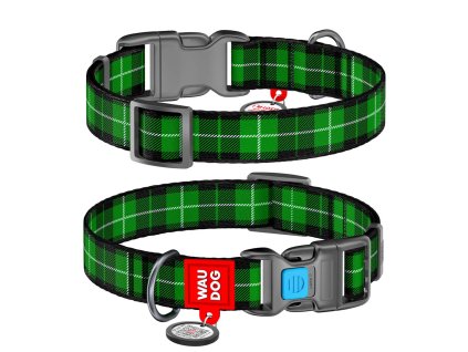 WAUDOG obojek nylonový Zelená kostka QR (37-58cm/2,5cm)