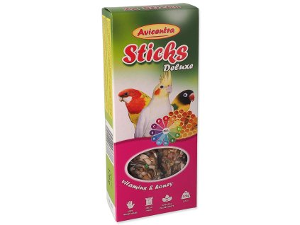 Tyčinka Avicentra Deluxe malý papoušek, s vitamíny a medem 2ks