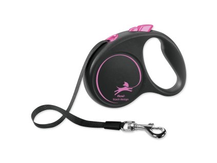 Vodítko Flexi Black Design páska S růžové 5m