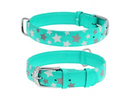 WAUDOG obojek kožený Stars mint (21-29cm/1,2cm)