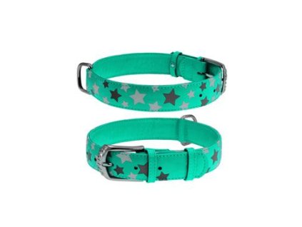 Obojek kožený Stars mint (30-39cm/2cm)