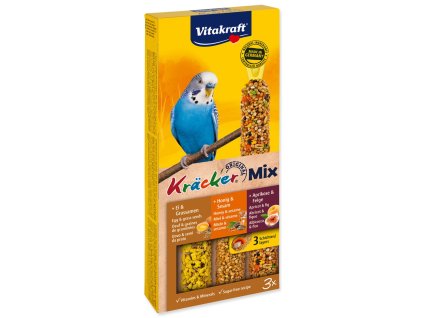 Tyčinky Vitakraft Kracker Trio Mix andulka, s vejci, medem a meruňkami 3ks