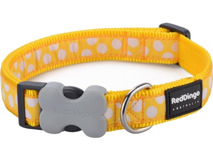 Red Dingo obojek – White Spots on Yellow – 25 mm x 41-63 cm