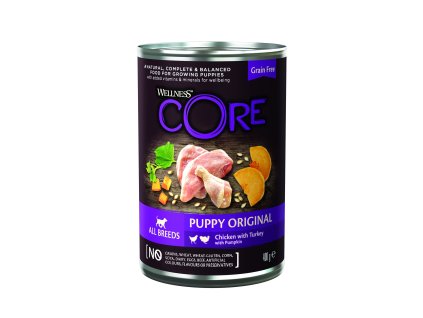 Konzerva Wellness Core Dog 95% Protein Puppy kuře, krůta a dýně 400g