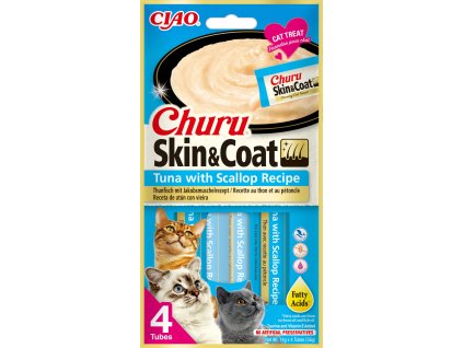 Churu cat masové pyré pro krásnou srst a kůži - tuňák, hřebenatky 56g