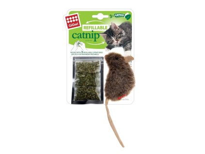 GiGwi Catnip Myška se 3 sáčky výměn. náplní