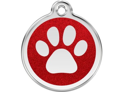 Red Dingo známka – Paw Print Glitter Red – Tlapka červená třpytivá velikost známky S - 20 mm