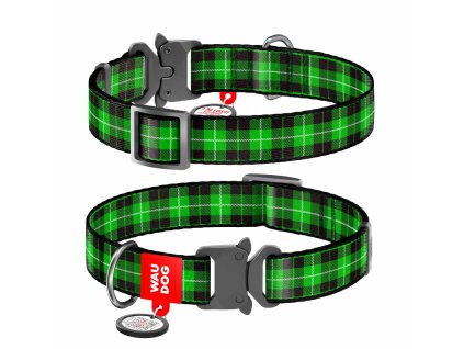 WAUDOG obojek nylonový Zelená kostka Fastex QR (33-49cm/2,5cm)