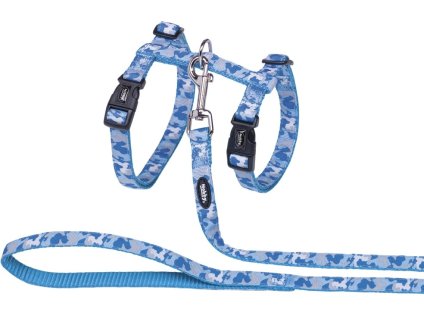 Nobby Camouflage postroj s vodítkem pro velké kočky světle modrý XL
