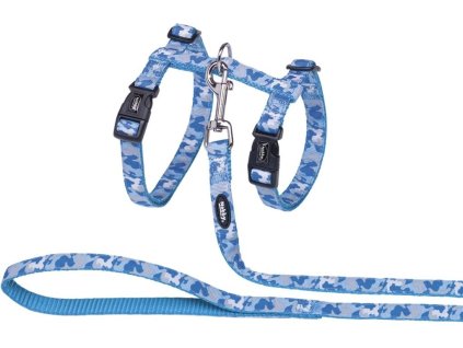 Nobby Camouflage postroj s vodítkem pro velké kočky světle modrý XL