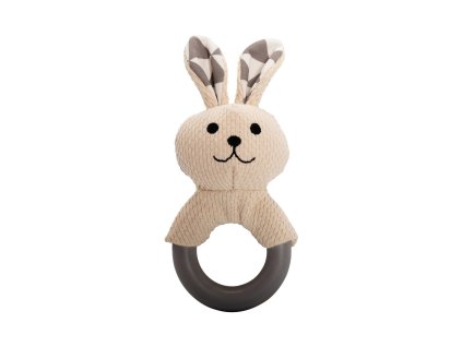 Kousátko králík s TPR kroužkem, se zvukem, 21 cm, krémová/šedá, HipHop