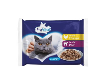 PreVital kočka kuře a telecí v omáčce, kapsa 100 g (4 pack)