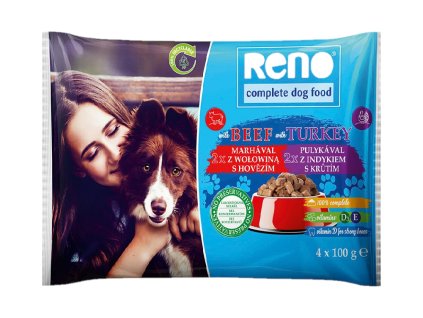 RENO Dog hovězí a krůta, kapsa 100 g (4 pack)