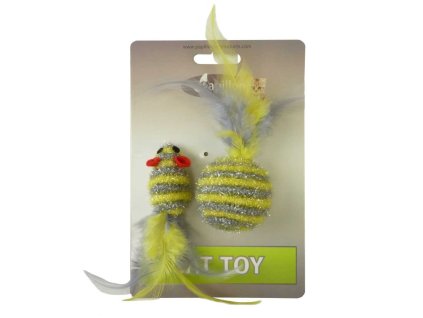 Myš a míček s peřím zlato-stříbrná pruhy třpyt