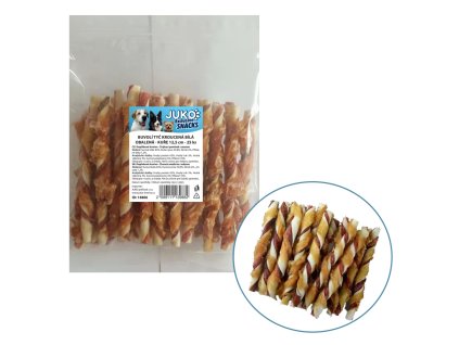 Tyčinka buvolí bílá kroucená obalená kuřecím masem JUKO Snacks 12,5 cm (25 ks)
